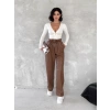 Kendinden ince kemerli deri pantolon kahve t1178
