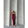 Krinkıl tek omuz uzun elbise bordo s25455