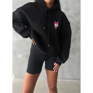 3 iplik şardonlu oversize compact ördek baskılı sweat siyah