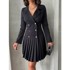 Altı piliseli uzun kollu ceket elbise siyah s255016