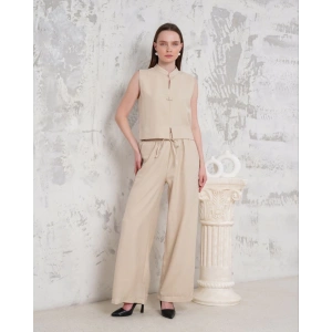 Broşlu yelek pantolon takım bej s255821