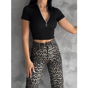 kaşkorse yaka fermuarlı bluz siyah