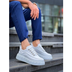 KB-X10 Kuback Beyaz Cilt  Beyaz Yüksek Taban Günlük Spor Ayakkabı