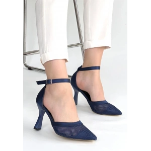 Keny Lacivert Saten Topuklu Ayakkabı
