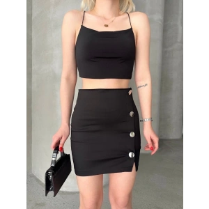 Likralı gabardin dört düğmeli etek