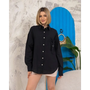 Relax fit keten gömlek siyah s255349