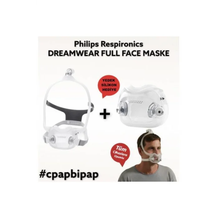 Respironics Dreamwear Full Face Cpap Maskesi + Yedek Silikon Hediye ( Medium +large)