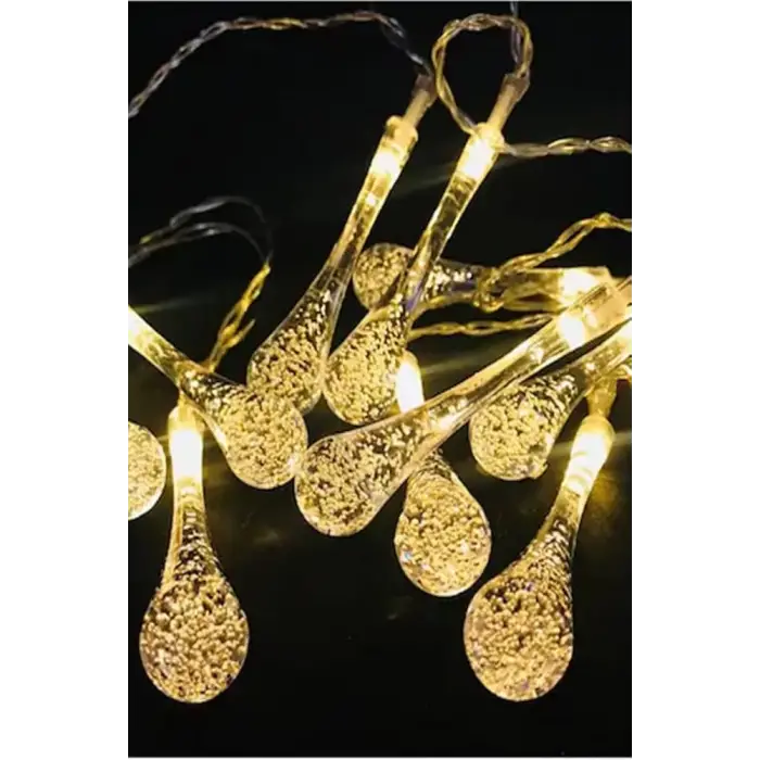 10 Led 2 Metre Sarı Kristal Su Damlası Güneş Enerjili Led Işık Solar Bahçe Ağaç Lamba Aydınlatması