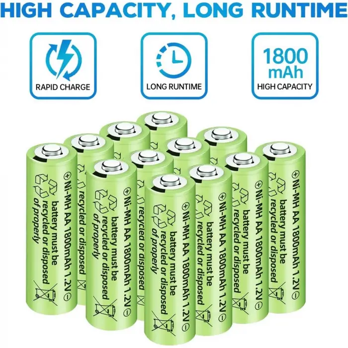 1800mah 1.2v Aa Ni-mh Şarj Edilebilir Pili 12 Adet