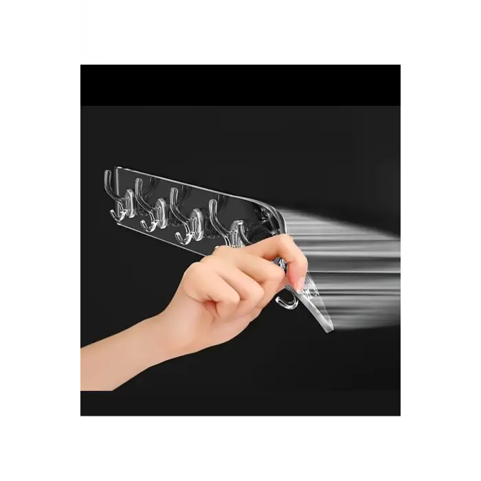 2 Adet Kendinden Yapışkanlı Güçlü Şeffaf 5li Askılık - Kapı Arkası Mutfak Duvar Banyo