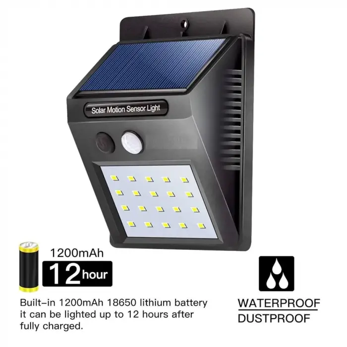 20 Ledli Hareket Sensörlü Dış Mekan Solar Lamba