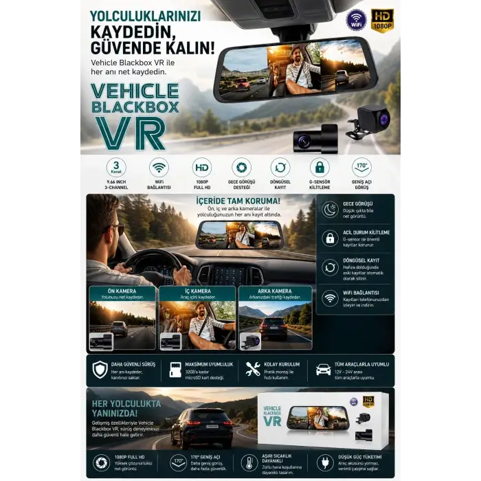 2k Ekran Tam Dokunmatik 9.66” Dikiz Ayna Araç Içi Kamera (1080p Arka)