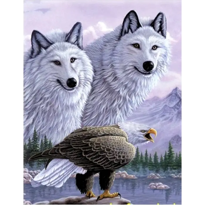 3 Boyutlu Resim  Kartallı Kurt Resmi Tablosu 40x60 Cm