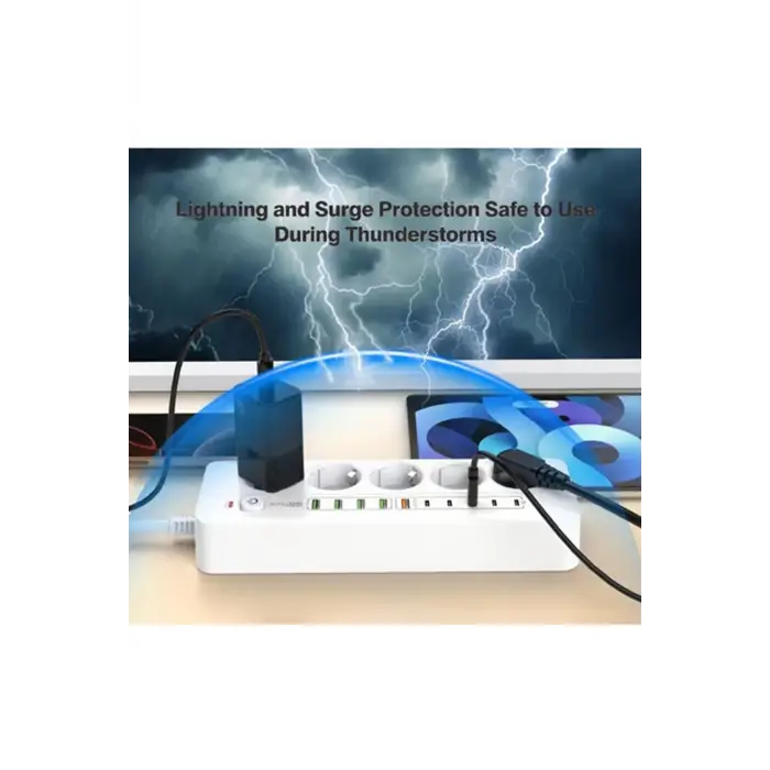 3500w Akım Korumalı 5’li Grup Priz: 5x Usb + 5x Type-c Çıkışlı (2 Metre)