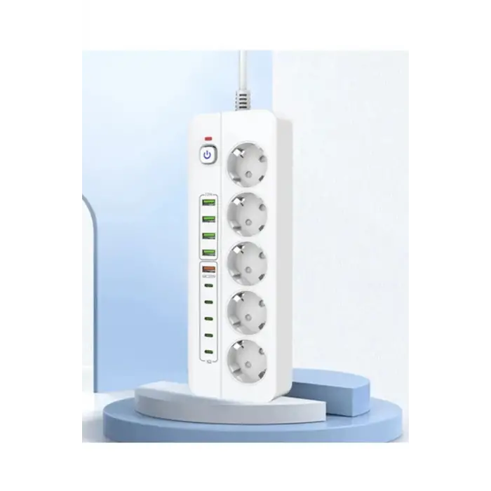 3500w Akım Korumalı 5’li Grup Priz: 5x Usb + 5x Type-c Çıkışlı (2 Metre)