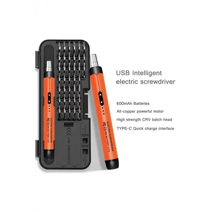 3.7v Şarjlı Mini Elektrikli Tornavida Seti 500mah Type-c Manyetik Hassas Uçlu Vida Seti 38 Parça