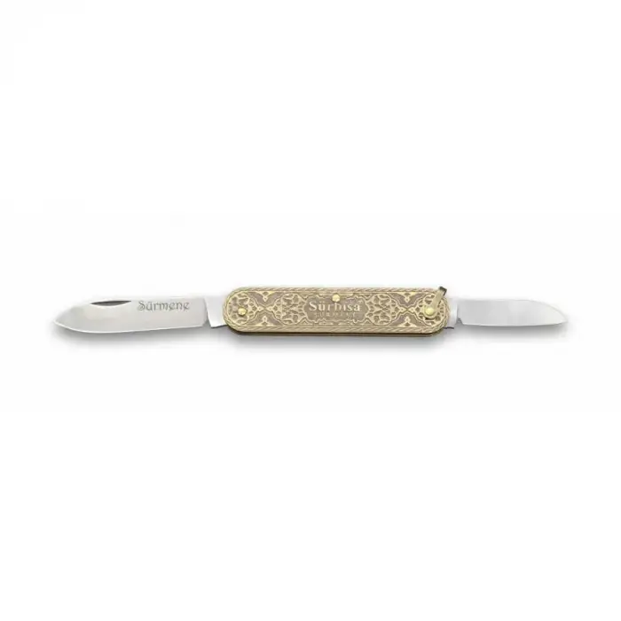 61804 Pirinç İşlemeli Sürmene Çakısı 5,5 / 3,5 Cm - Çift Bıçaklı
