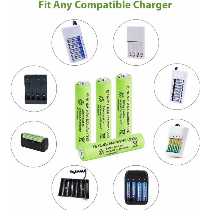 800 Mah 1.2v Aaa Ni-cd Şarj Edilebilir Pil 12 Adet