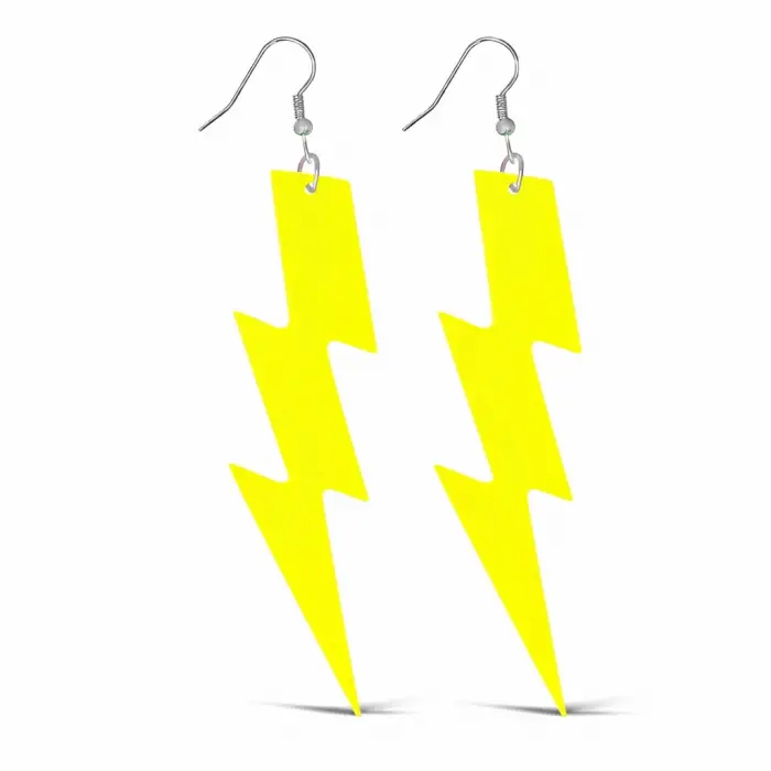 80’ler 9039lar Retro Neon Sarı Şimşek Küpe 10 Cm
