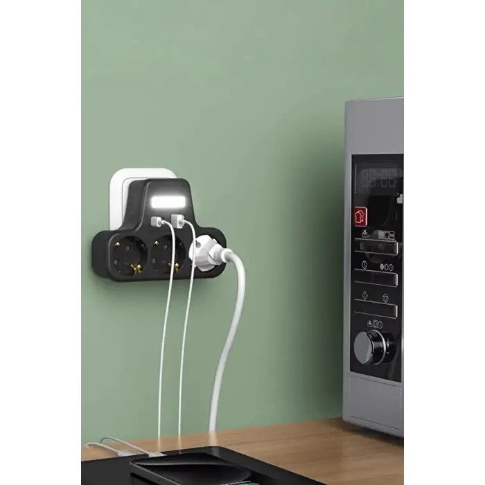 Akım Korumalı Priz Gece Lambalı 3’lü Priz 2xusb 2xtype-c Çıkışlı Grup Priz Çoğaltıcı