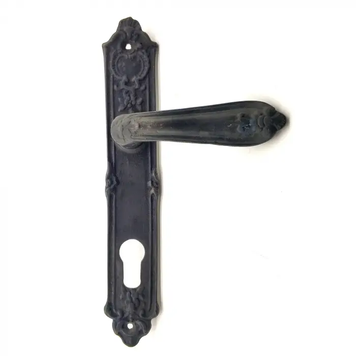 Antika Tarz Dekoratif Pirinç Çiçekli Oda Kapı Kolu - 240x40 Mm, Oksit