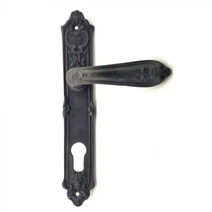 Antika Tarz Dekoratif Pirinç Çiçekli Oda Kapı Kolu - 240x40 Mm, Oksit