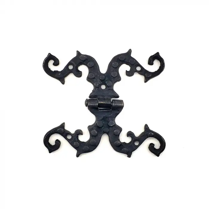 Antika Tarz Dekoratif Pirinç Süslü Menteşe - 100x90 Mm, Oksit