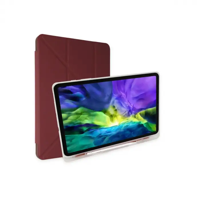 Apple İpad 10.2 (8.nesil) Kılıf Kalemlikli Mars Tablet Kılıfı - Mürdüm