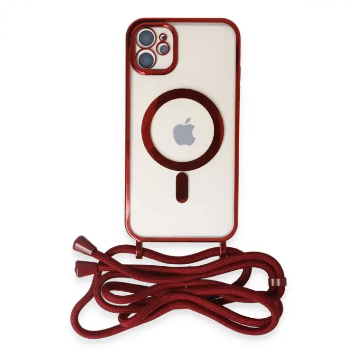 Apple İphone 11 Kılıf Divo Lazer Askılı Magsafe Kapak - Kırmızı