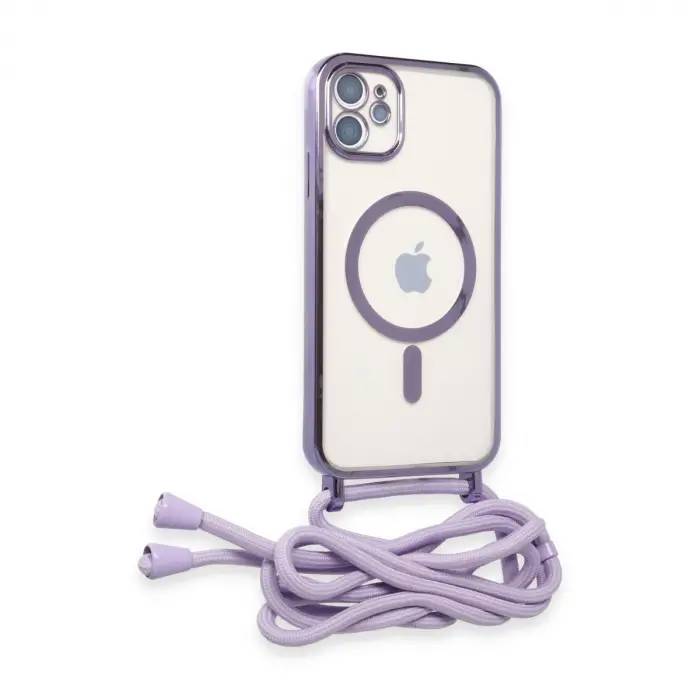 Apple İphone 11 Kılıf Divo Lazer Askılı Magsafe Kapak - Lila