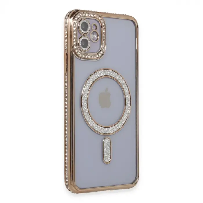 Apple İphone 11 Kılıf Joke Simli Magneticsafe Kılıf - Gold