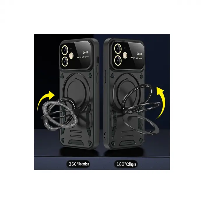Apple İphone 11 Kılıf Joy Lens Standlı Kapak - Siyah