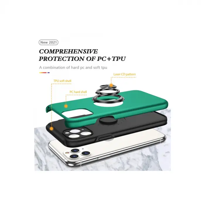 Apple İphone 11 Pro Max Kılıf Elit Yüzüklü Kapak - Yeşil