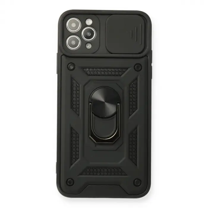 Apple İphone 11 Pro Max Kılıf Pars Lens Yüzüklü Silikon - Siyah