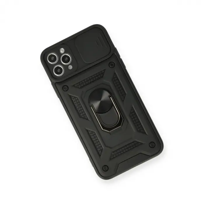 Apple İphone 11 Pro Max Kılıf Pars Lens Yüzüklü Silikon - Siyah