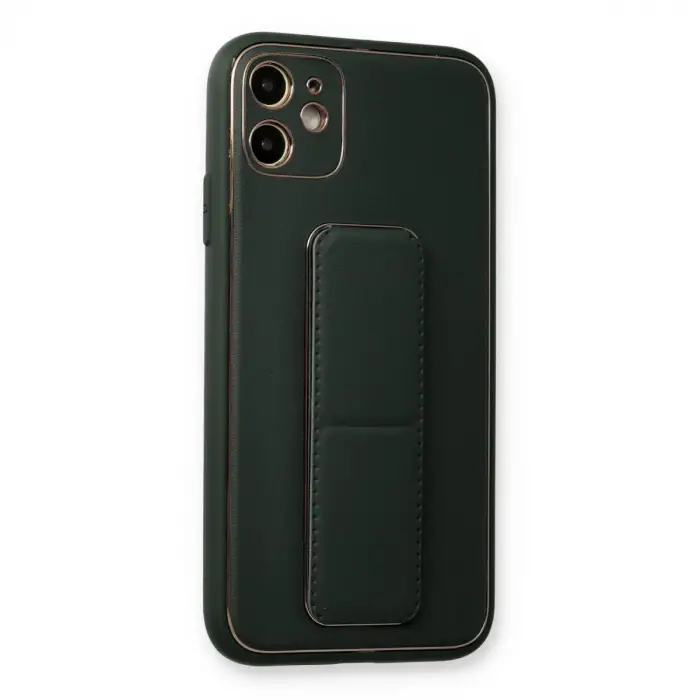 Apple İphone 12 Kılıf Coco Deri Standlı Kapak - Füme