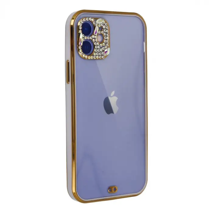 Apple İphone 12 Kılıf Liva Taşlı Silikon - Mor