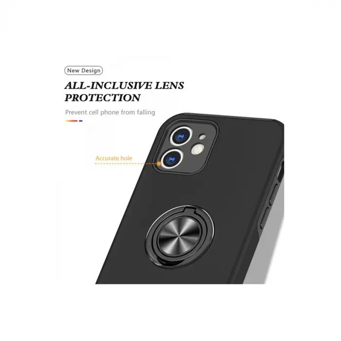 Apple İphone 12 Mini Kılıf Elit Yüzüklü Kapak - Siyah