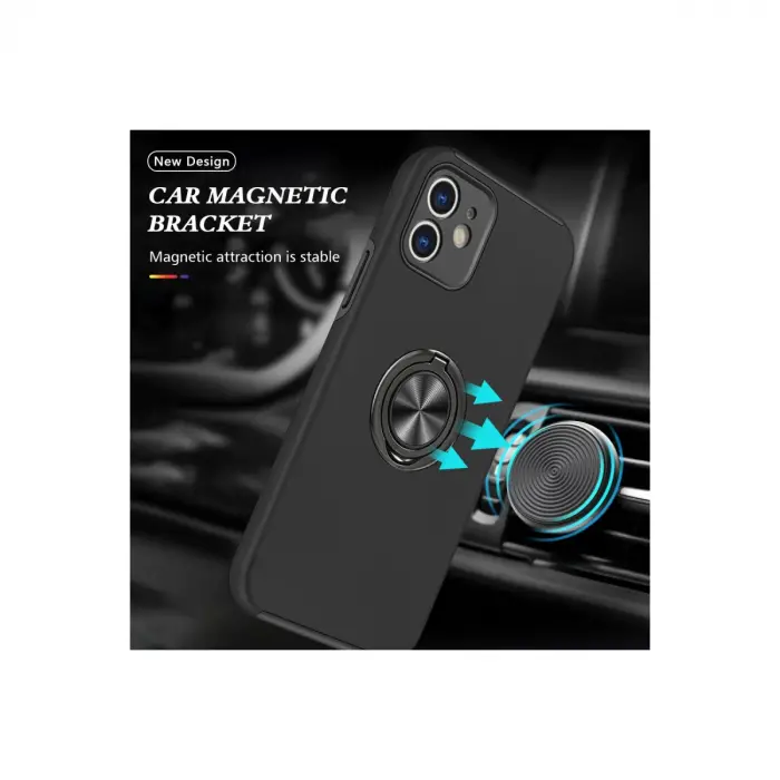 Apple İphone 12 Mini Kılıf Elit Yüzüklü Kapak - Siyah