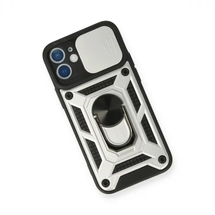 Apple İphone 12 Mini Kılıf Pars Lens Yüzüklü Silikon - Gümüş