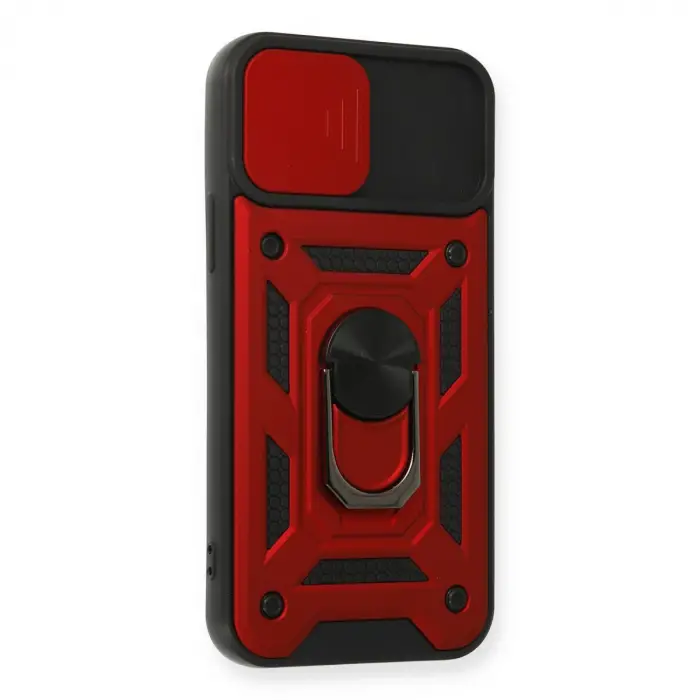 Apple İphone 12 Pro Kılıf Pars Lens Yüzüklü Silikon - Kırmızı