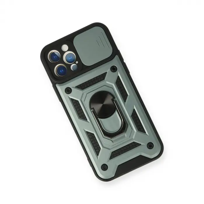 Apple İphone 12 Pro Kılıf Pars Lens Yüzüklü Silikon - Yeşil