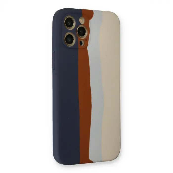 Apple İphone 12 Pro Max Kılıf Ebruli Lansman Silikon - Lacivert-krem