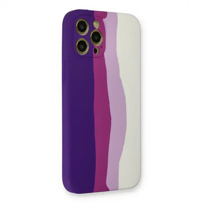 Apple İphone 12 Pro Max Kılıf Ebruli Lansman Silikon - Mor-beyaz