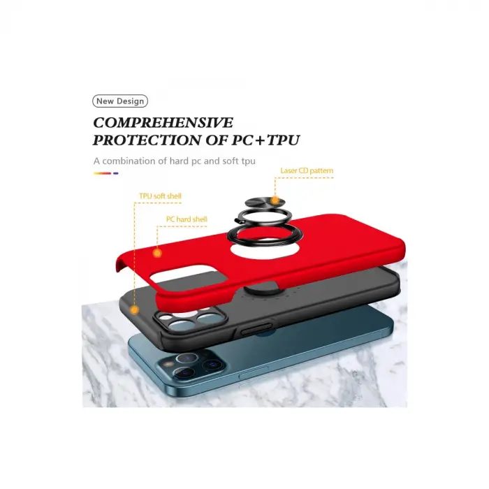 Apple İphone 12 Pro Max Kılıf Elit Yüzüklü Kapak - Kırmızı