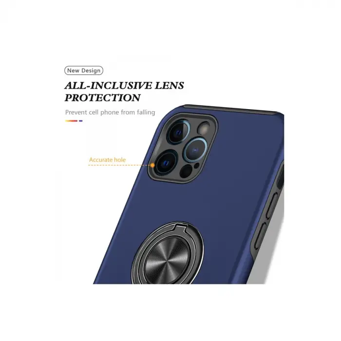 Apple İphone 12 Pro Max Kılıf Elit Yüzüklü Kapak - Lacivert