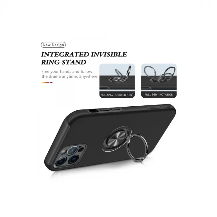 Apple İphone 12 Pro Max Kılıf Elit Yüzüklü Kapak - Siyah