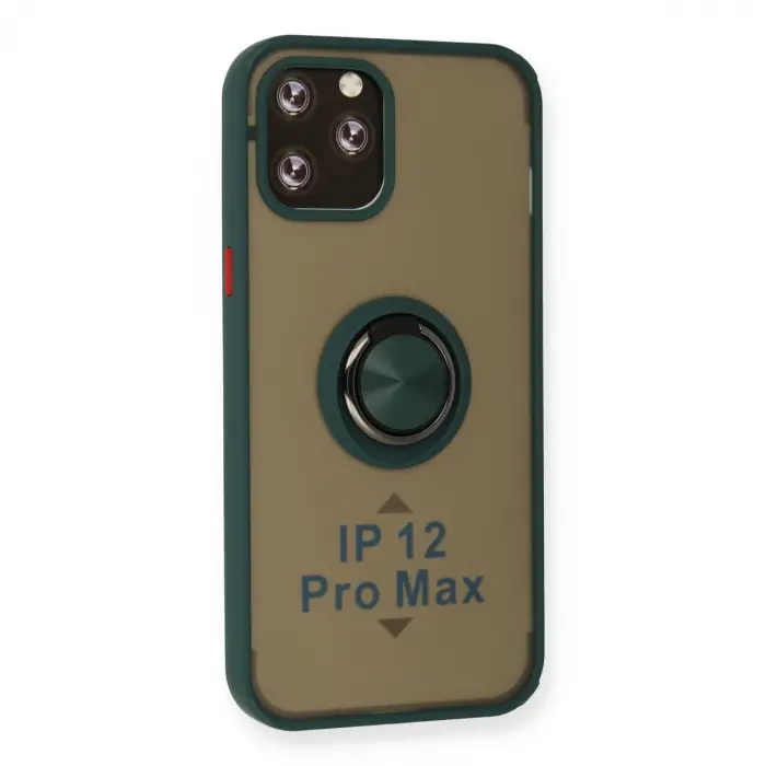 Apple İphone 12 Pro Max Kılıf Montreal Yüzüklü Silikon Kapak - Yeşil