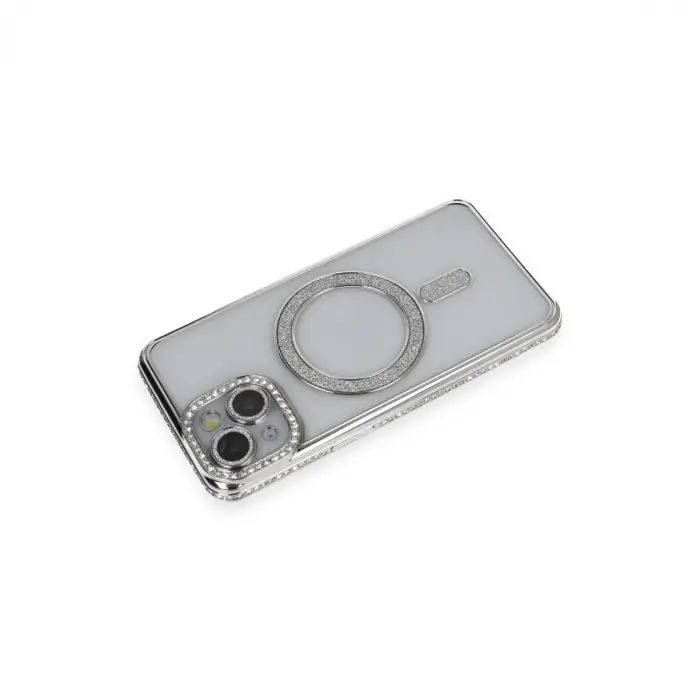 Apple İphone 13 Kılıf Joke Simli Magneticsafe Kılıf - Gümüş