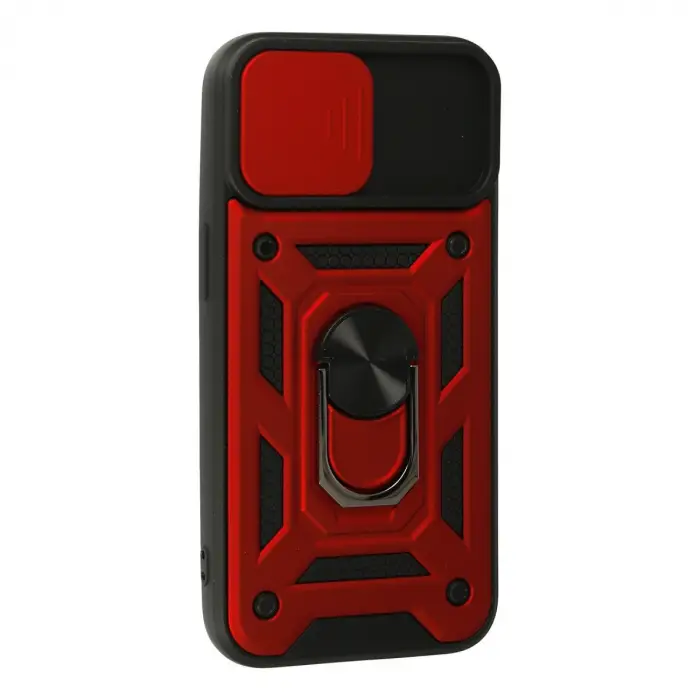 Apple İphone 13 Kılıf Pars Lens Yüzüklü Silikon - Kırmızı